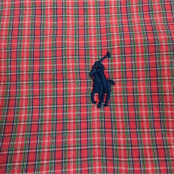 Ralph Lauren Men's Red Plaid Checkered Button Down Shirt Blue Horse Size XXL - Picture 3 of 8